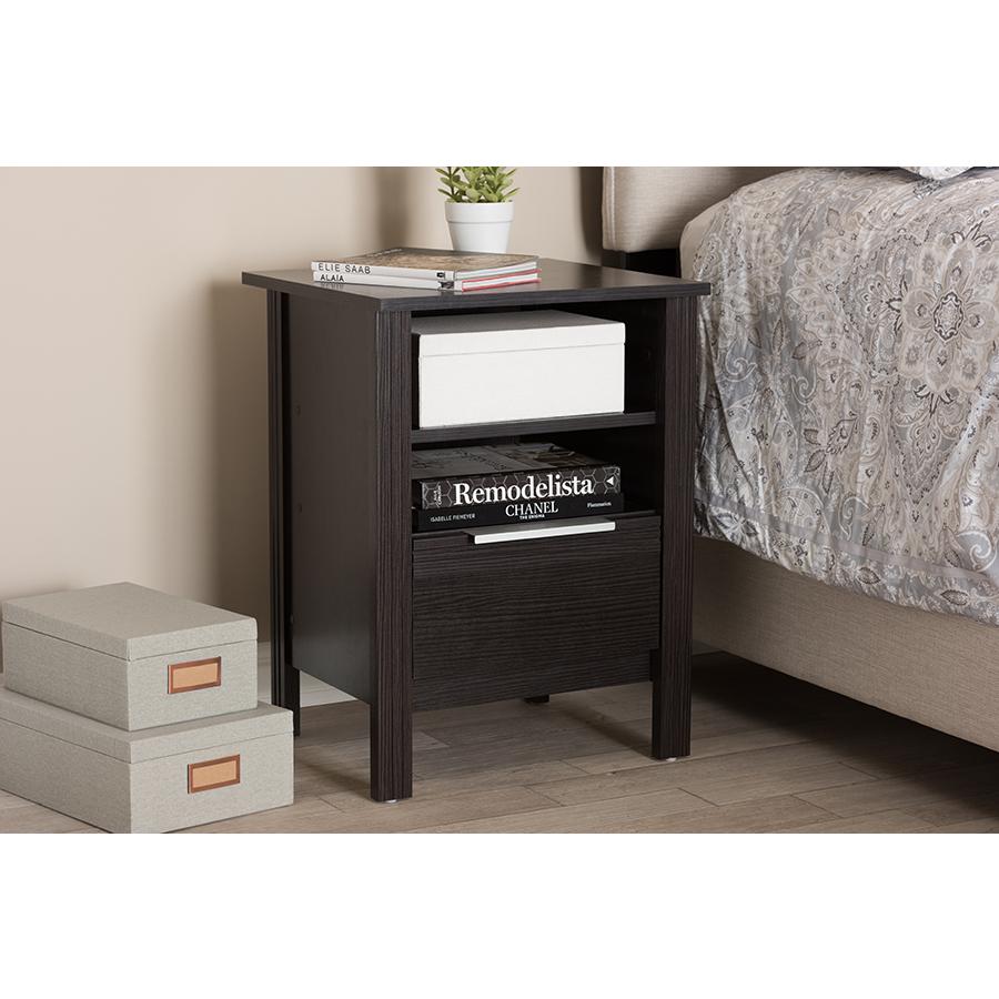 Hamish Modern and Contemporary Wenge Brown Finished 1-Drawer Nightstand. Picture 19
