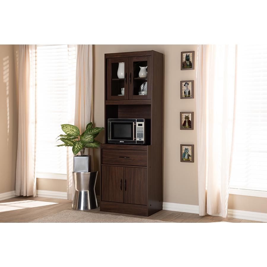 Laurana Modern and Contemporary Dark Walnut Finished Kitchen Cabinet and Hutch. Picture 19