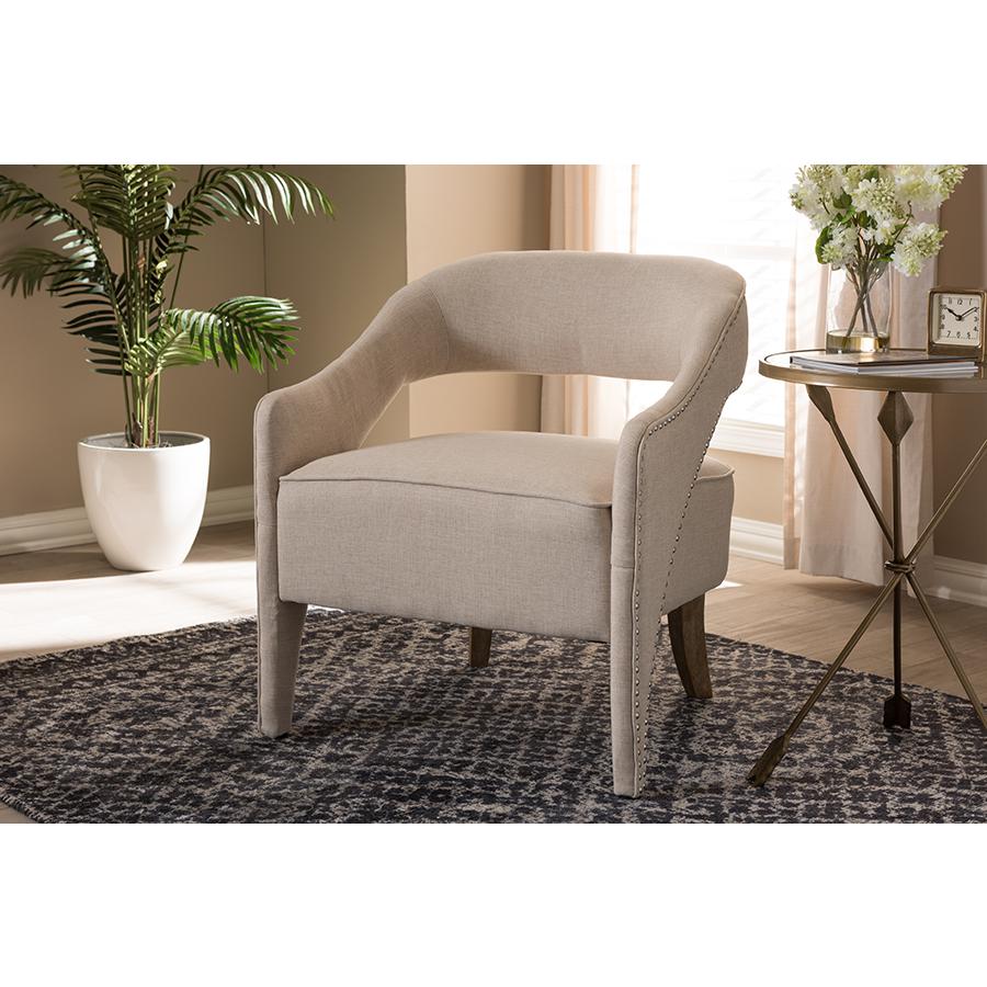 Floriane Modern and Contemporary Beige Fabric Upholstered Lounge Chair. Picture 19