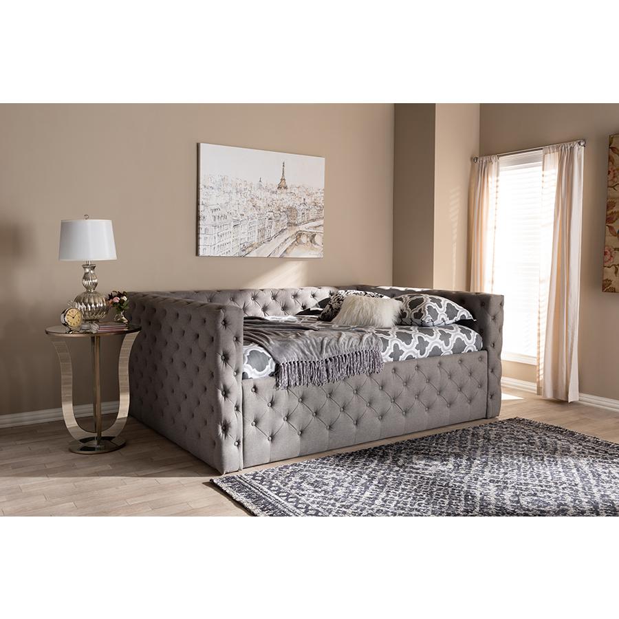 Anabella Modern and Contemporary Grey Fabric Upholstered Queen Size Daybed. Picture 19