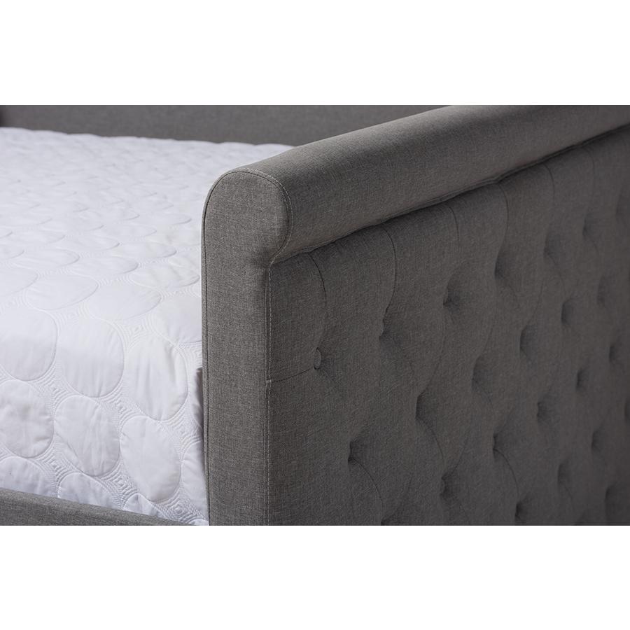 Grey Fabric Upholstered Queen Size Daybed with Trundle. Picture 6