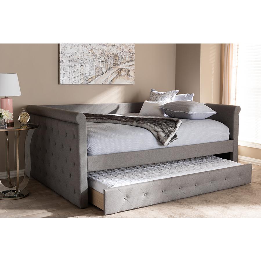 Alena Modern and Contemporary Grey Fabric Upholstered Queen Size Daybed with Trundle. Picture 2
