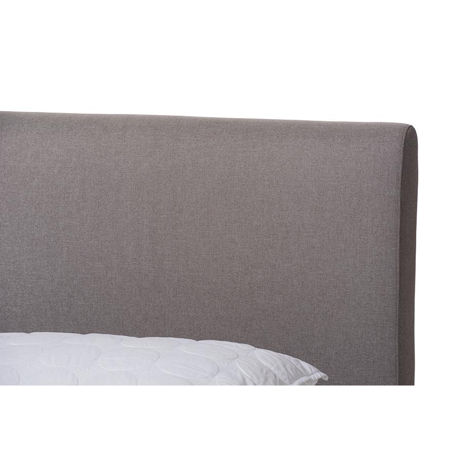 Aveneil Mid-Century Modern Grey Fabric Upholstered Walnut Finished King Size Platform Bed. Picture 4