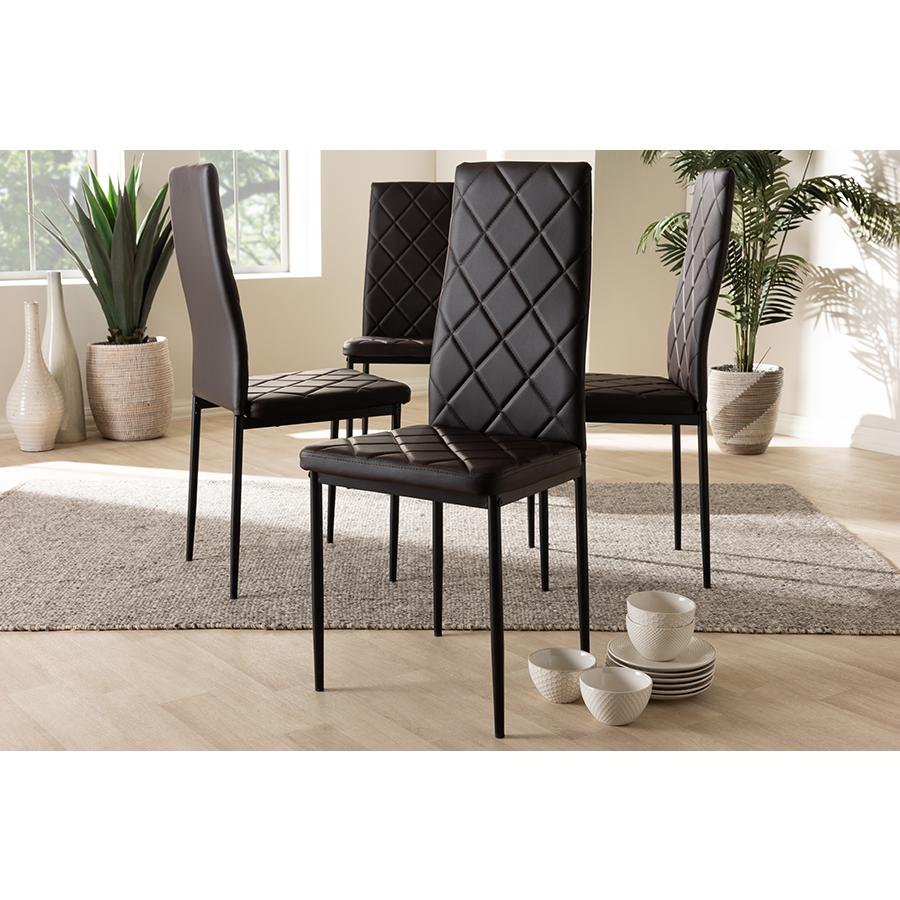 Brown Faux Leather Upholstered Dining Chair (Set of 4). Picture 11