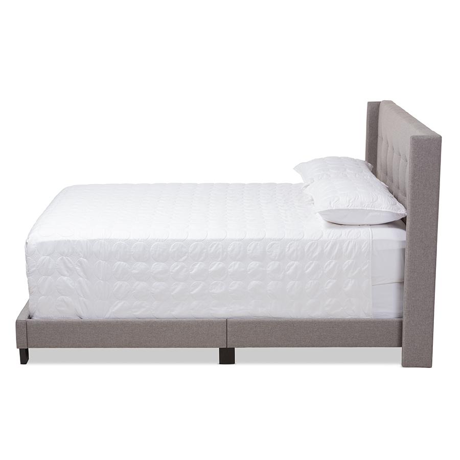 Lisette Modern and Contemporary Grey Fabric Upholstered King Size Bed. Picture 3