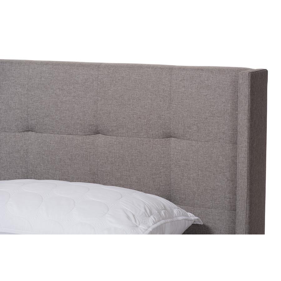Lisette Modern and Contemporary Grey Fabric Upholstered King Size Bed. Picture 4