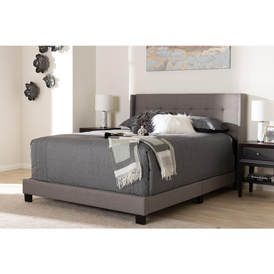 Lisette Modern and Contemporary Grey Fabric Upholstered King Size Bed. Picture 7