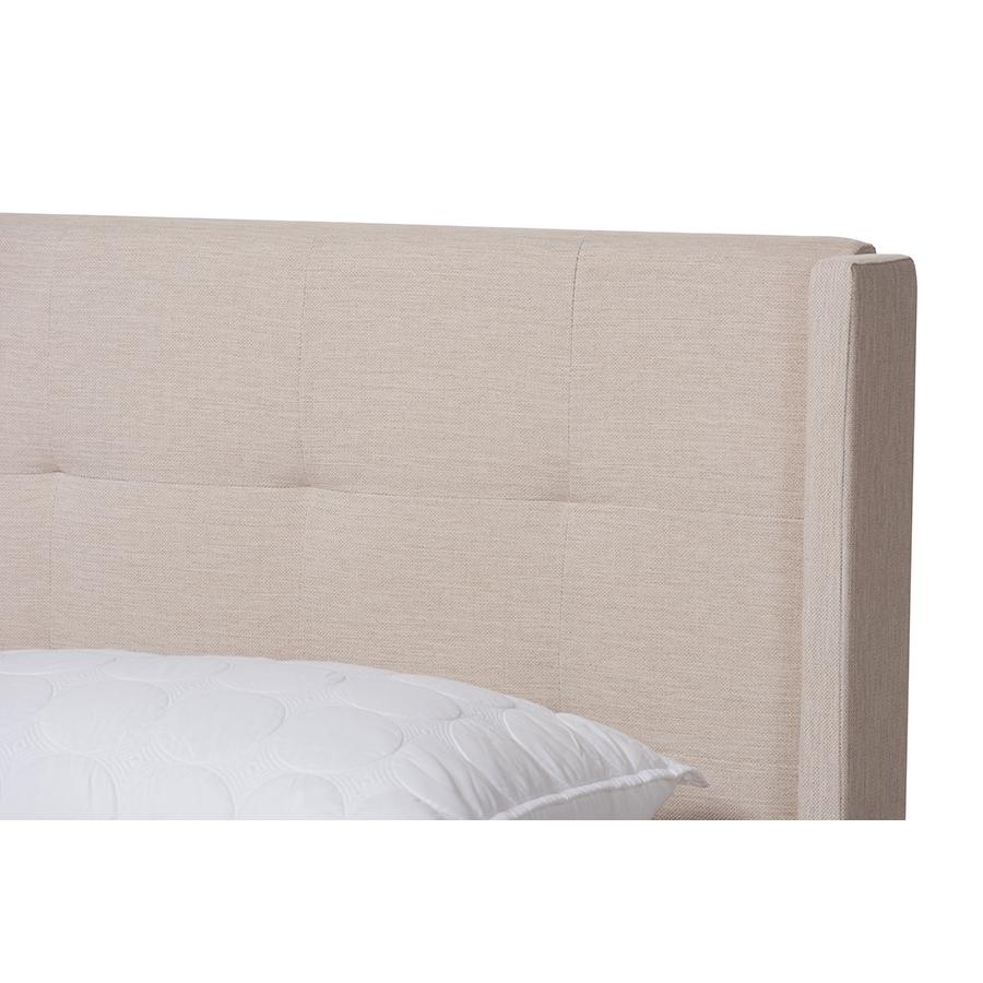Lisette Modern and Contemporary Beige Fabric Upholstered Queen Size Bed. Picture 4