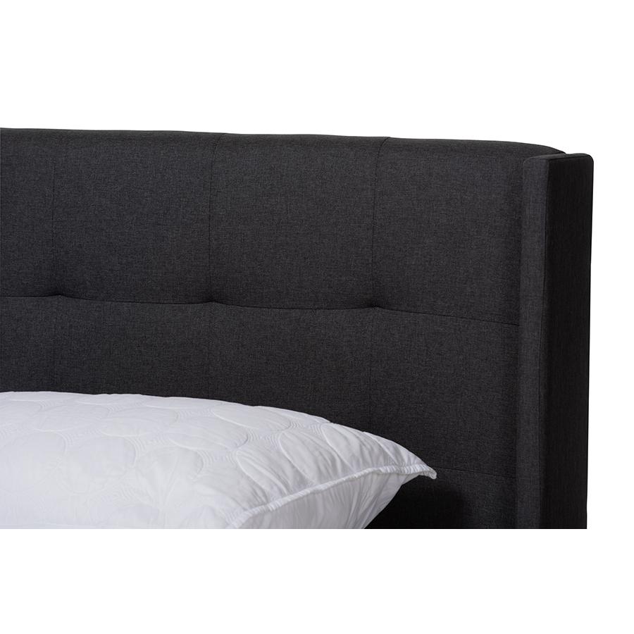 Lisette Modern and Contemporary Charcoal Grey Fabric Upholstered King Size Bed. Picture 4