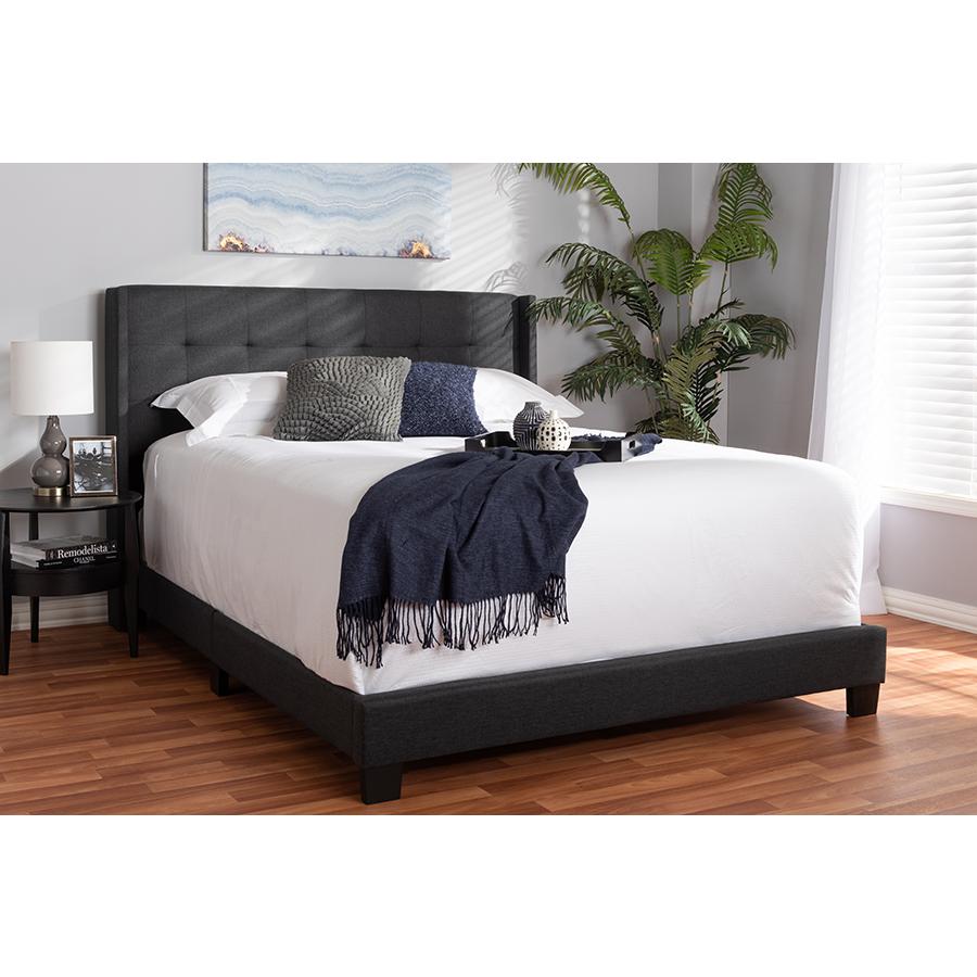 Lisette Modern and Contemporary Charcoal Grey Fabric Upholstered King Size Bed. Picture 6