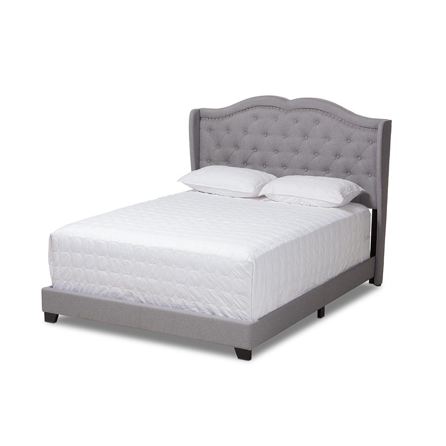 Aden Modern and Contemporary Grey Fabric Upholstered Queen Size Bed. Picture 1