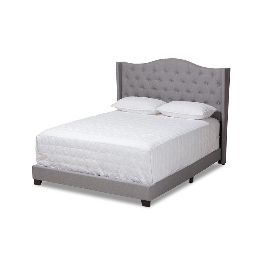 Alesha Modern and Contemporary Grey Fabric Upholstered King Size Bed. Picture 1