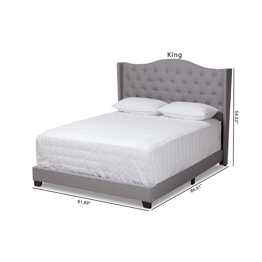 Alesha Modern and Contemporary Grey Fabric Upholstered Queen Size Bed. Picture 10