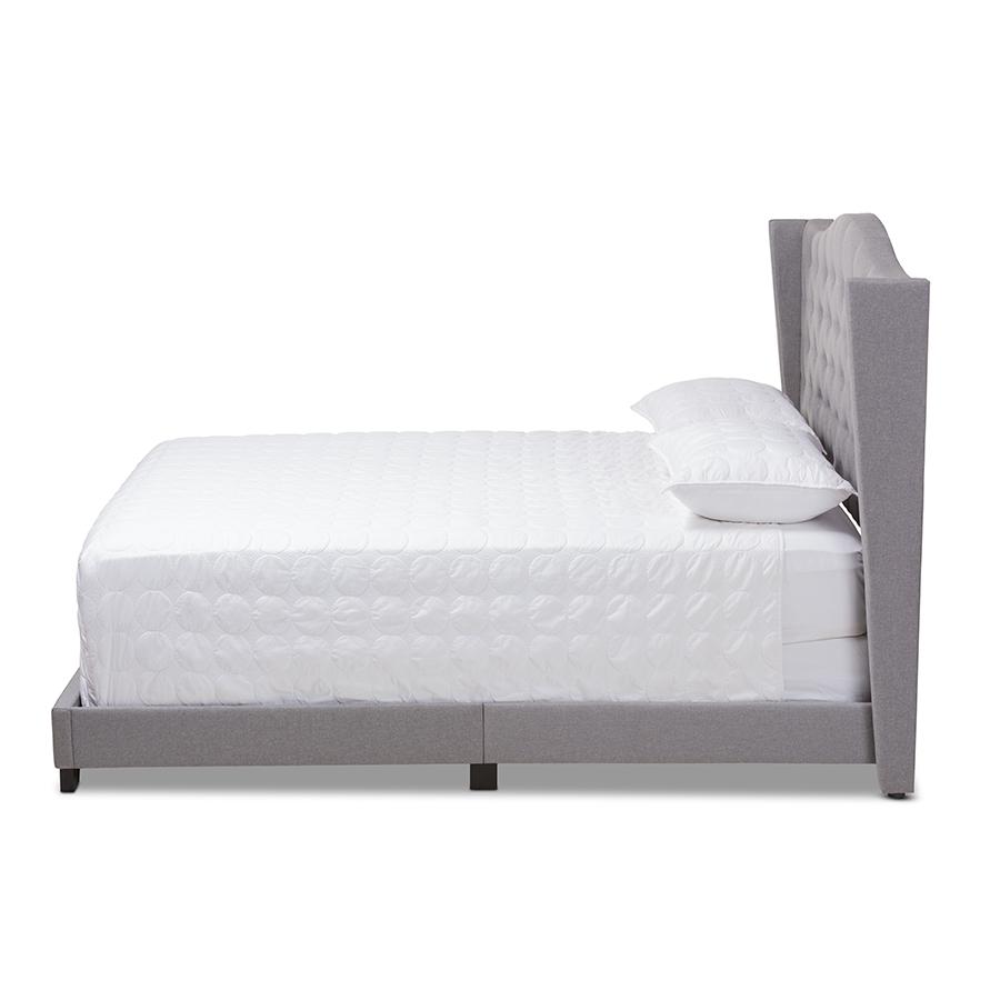 Alesha Modern and Contemporary Grey Fabric Upholstered King Size Bed. Picture 2