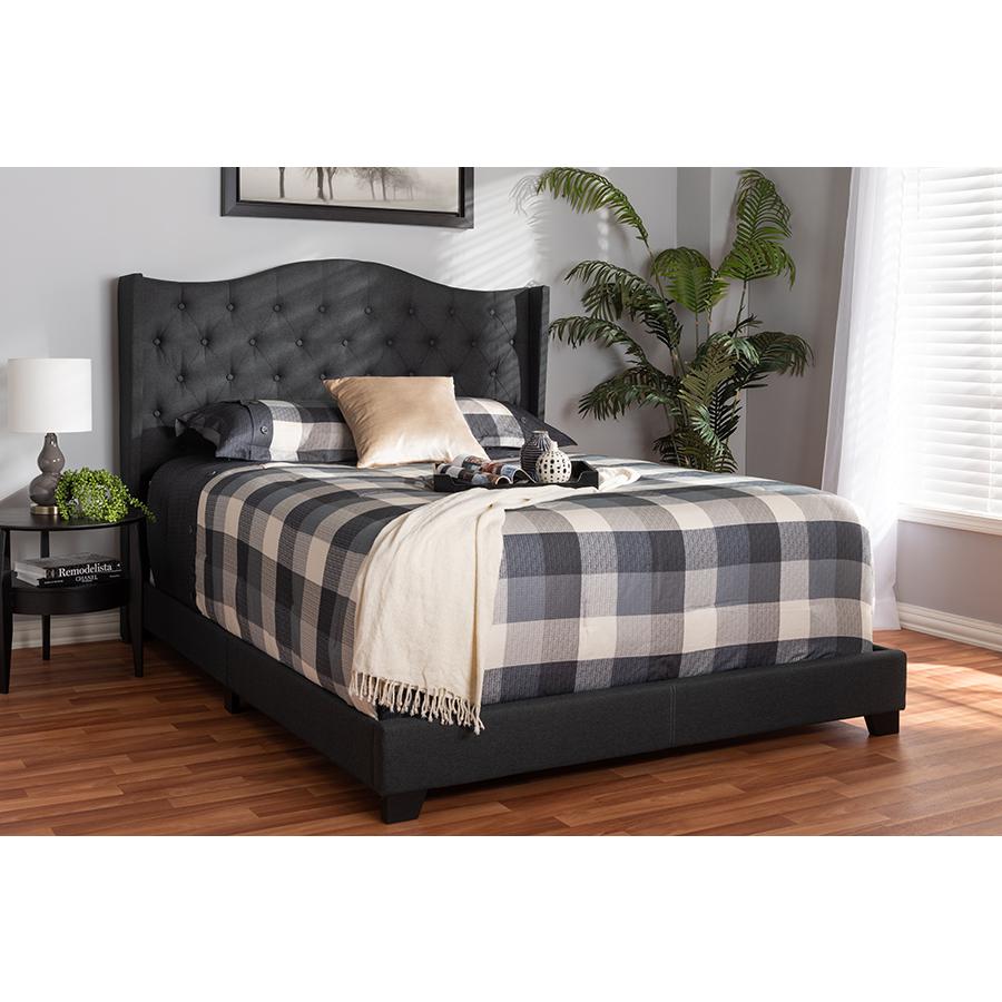 Alesha Modern and Contemporary Charcoal Grey Fabric Upholstered Full Size Bed. Picture 21
