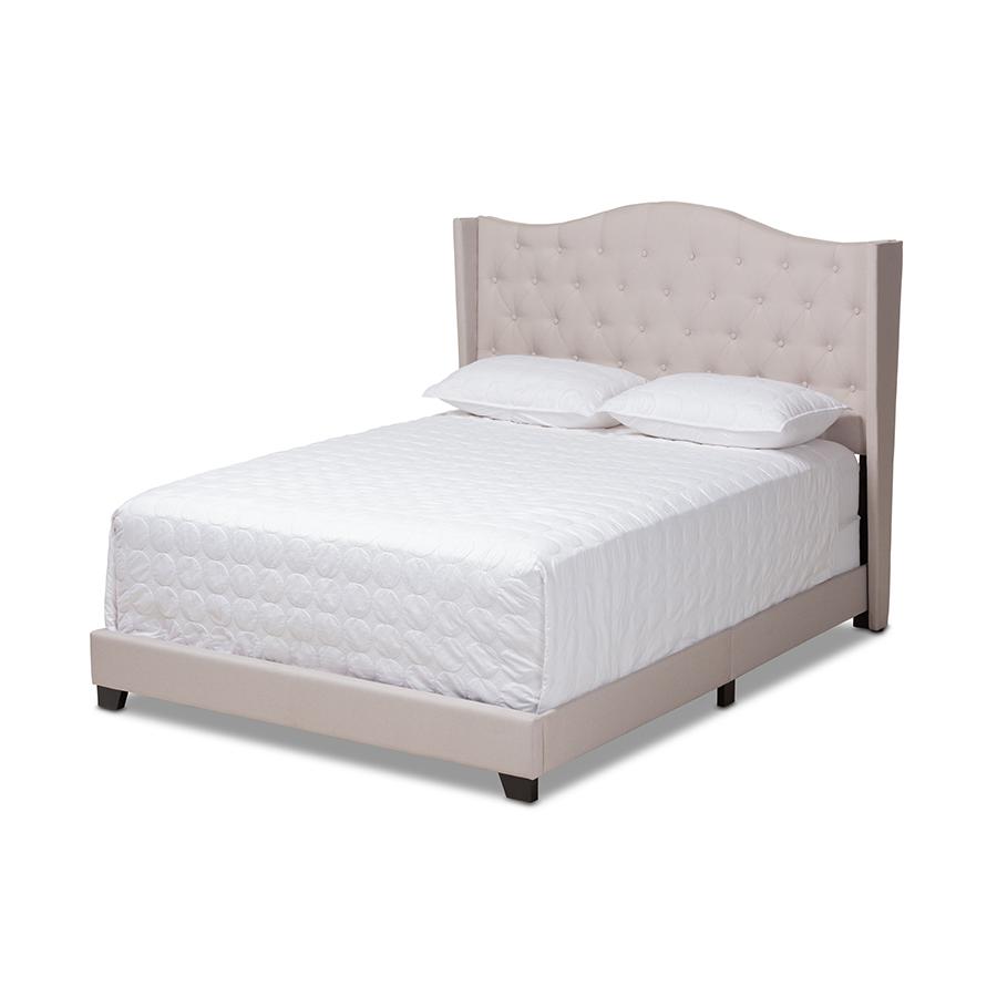 Alesha Modern and Contemporary Beige Fabric Upholstered Queen Size Bed. Picture 1