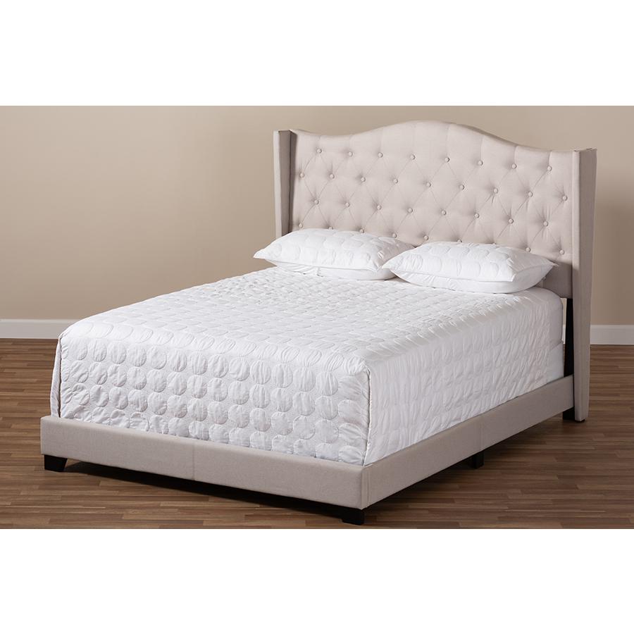 Alesha Modern and Contemporary Beige Fabric Upholstered Queen Size Bed. Picture 7