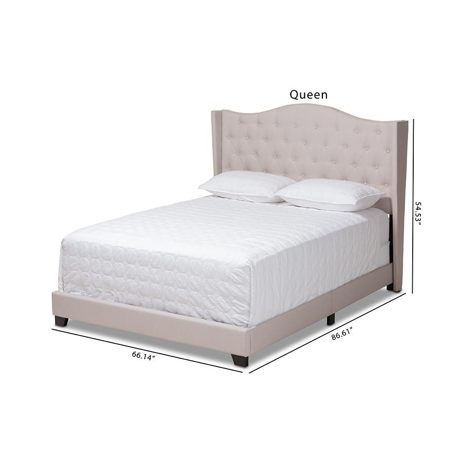 Alesha Modern and Contemporary Beige Fabric Upholstered Queen Size Bed. Picture 9