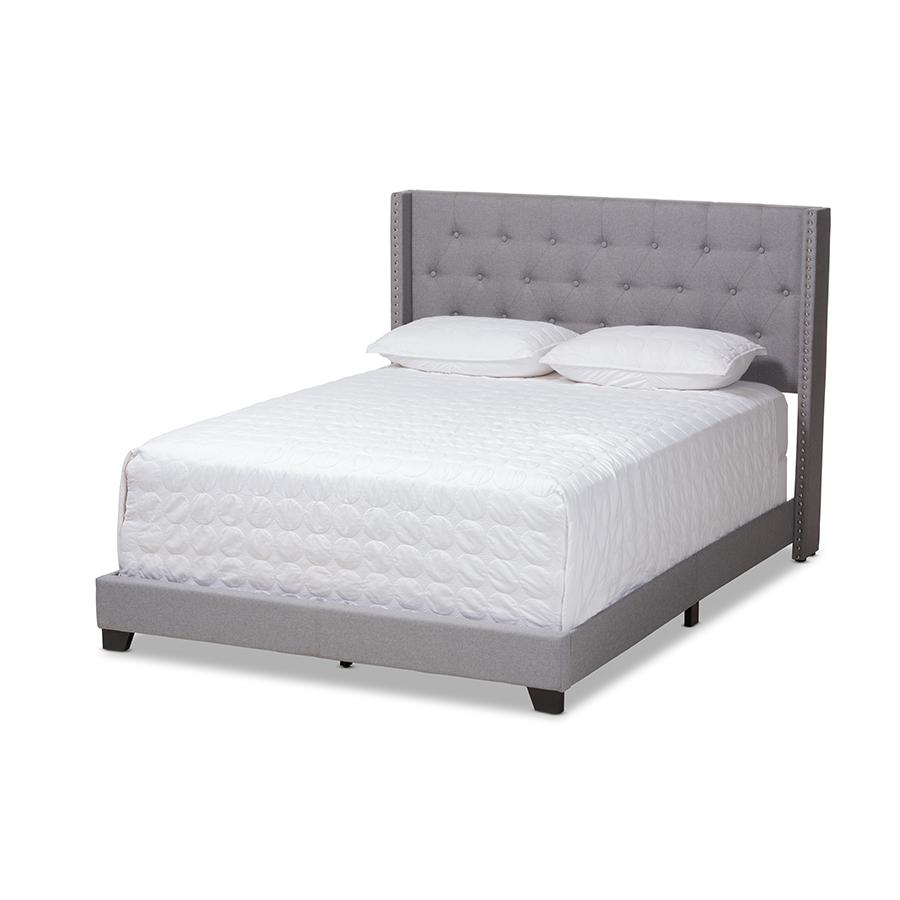 Brady Modern and Contemporary Light Grey Fabric Upholstered King Size Bed. Picture 1