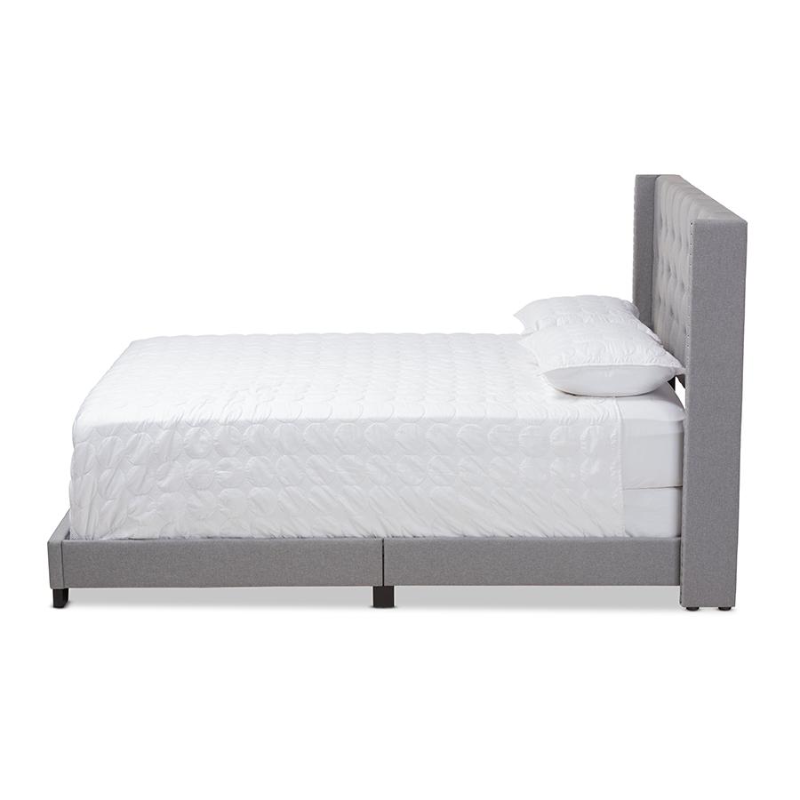 Brady Modern and Contemporary Light Grey Fabric Upholstered King Size Bed. Picture 2