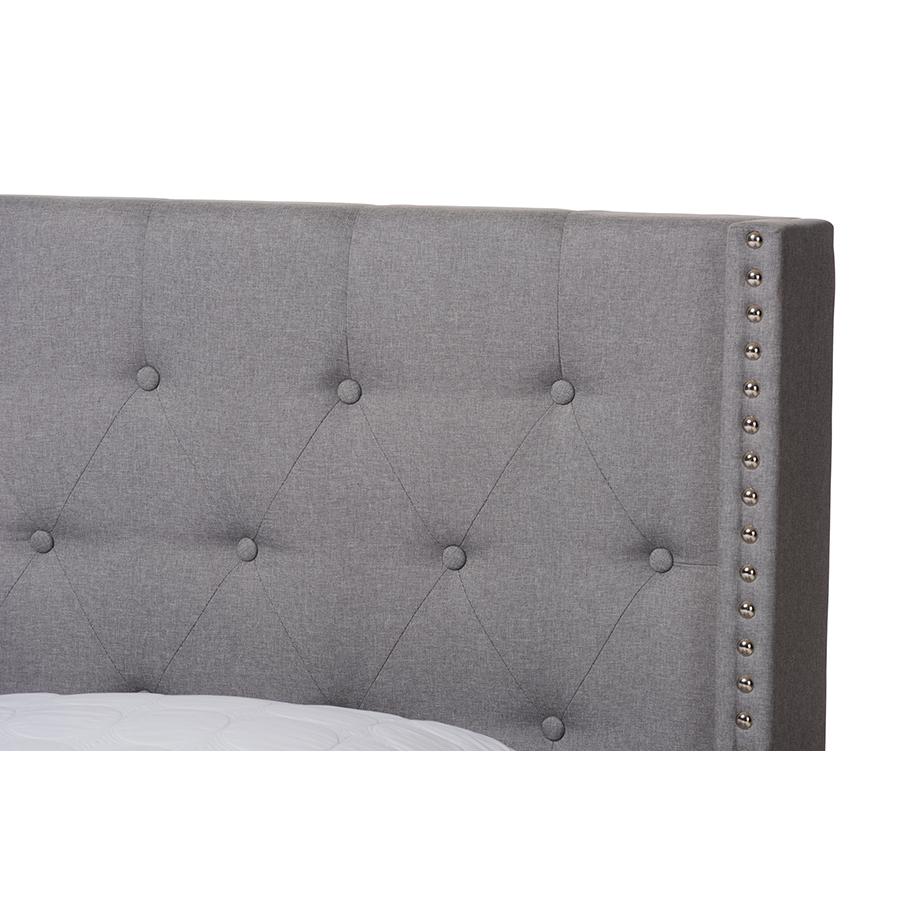 Brady Modern and Contemporary Light Grey Fabric Upholstered King Size Bed. Picture 4