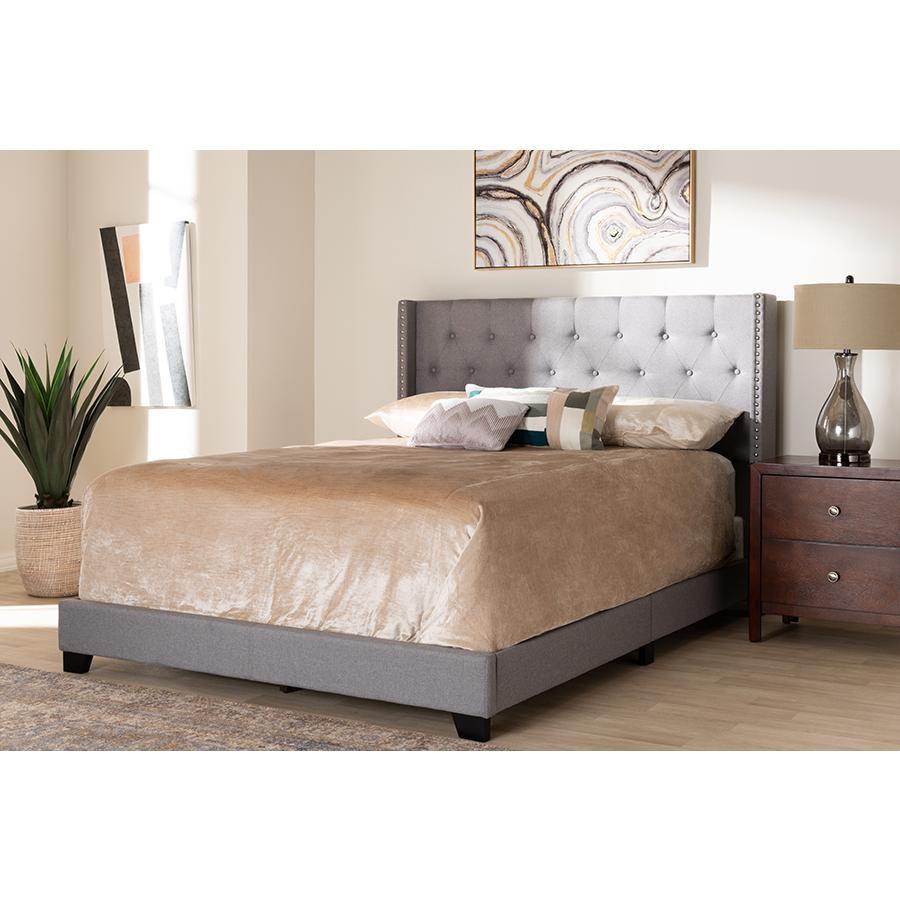 Brady Modern and Contemporary Light Grey Fabric Upholstered King Size Bed. Picture 6