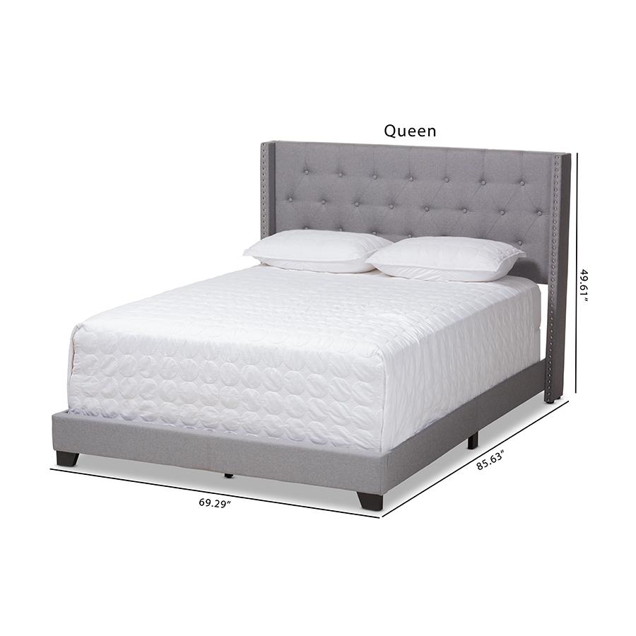 Brady Modern and Contemporary Light Grey Fabric Upholstered Queen Size Bed. Picture 9