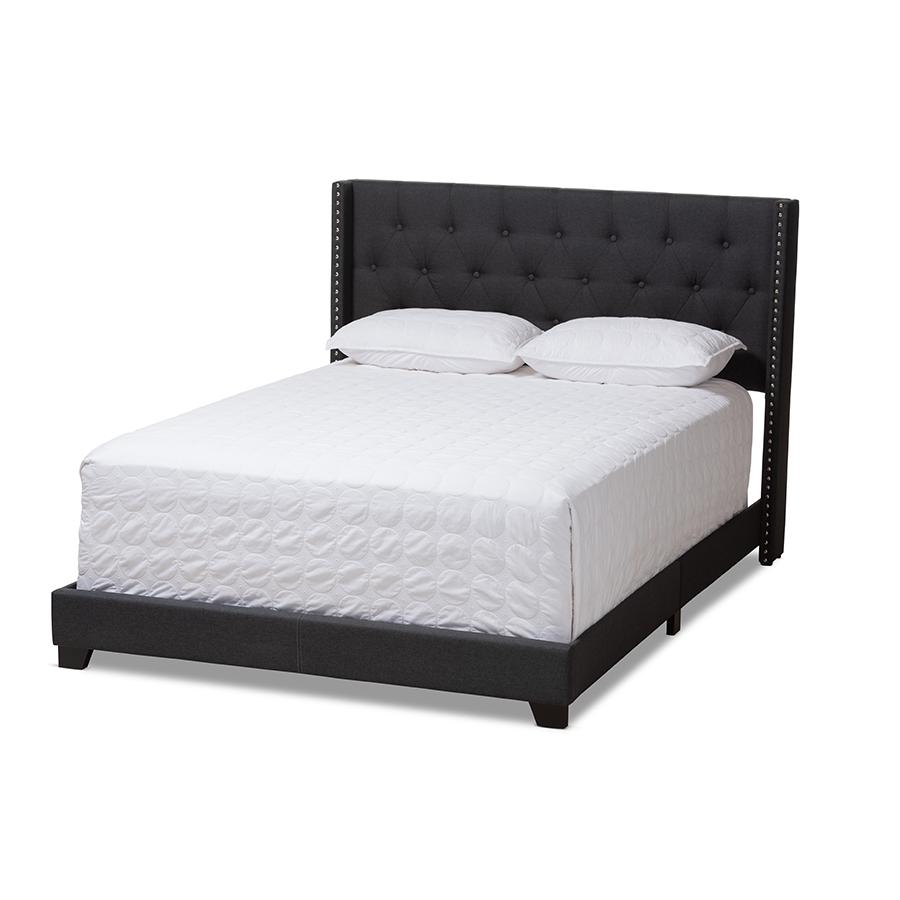 Brady Modern and Contemporary Charcoal Grey Fabric Upholstered King Size Bed. Picture 1