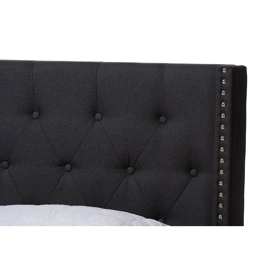 Brady Modern and Contemporary Charcoal Grey Fabric Upholstered Queen Size Bed. Picture 4