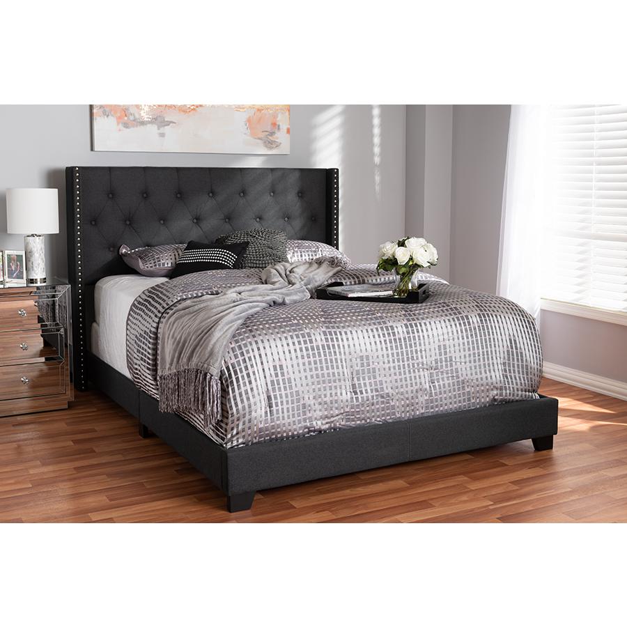 Brady Modern and Contemporary Charcoal Grey Fabric Upholstered King Size Bed. Picture 6