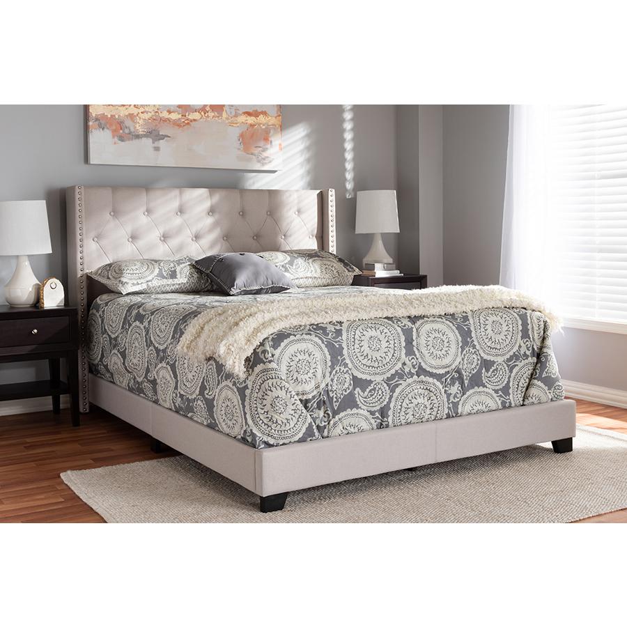 Brady Modern and Contemporary Beige Fabric Upholstered King Size Bed. Picture 6