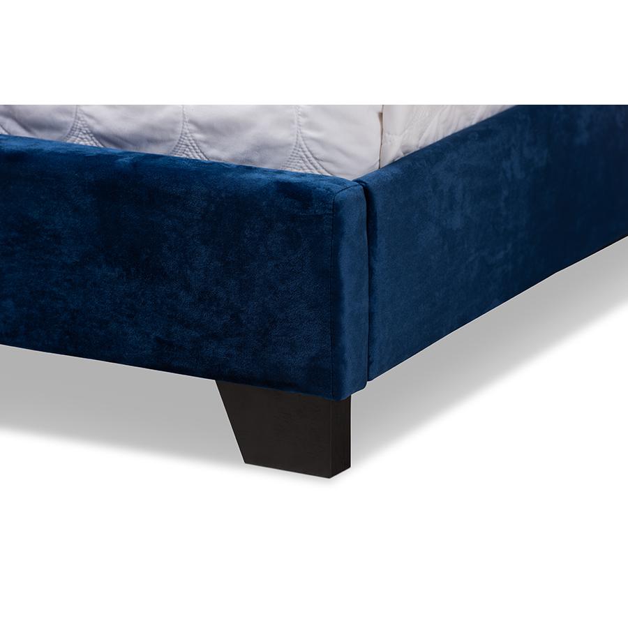 Candace Luxe and Glamour Navy Velvet Upholstered King Size Bed. Picture 5