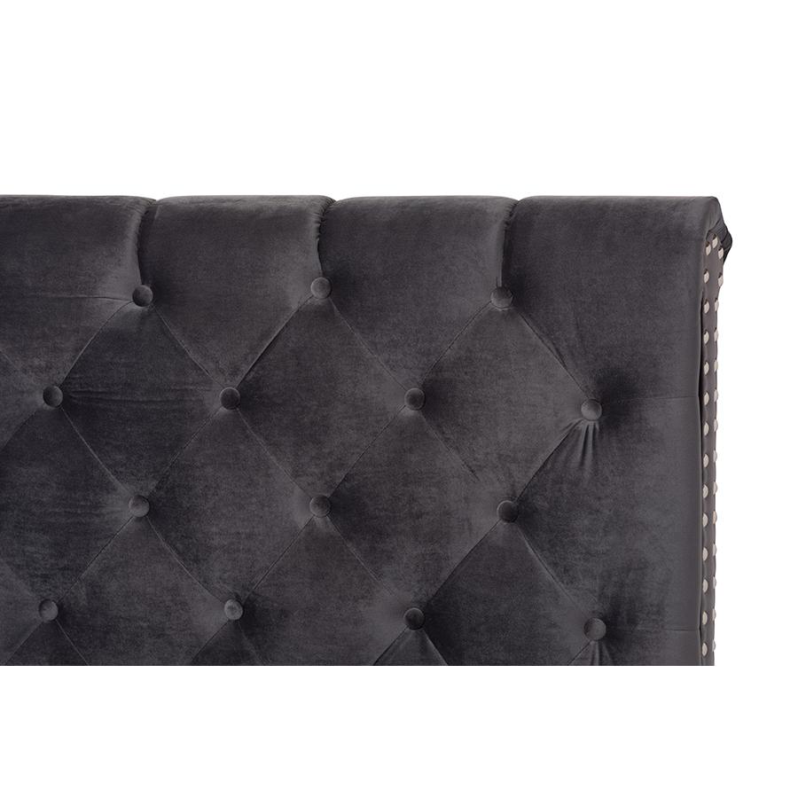 Candace Luxe and Glamour Dark Grey Velvet Upholstered King Size Bed. Picture 4