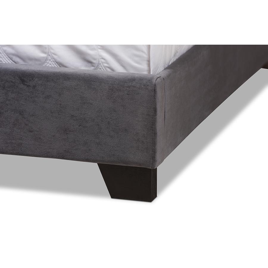 Candace Luxe and Glamour Dark Grey Velvet Upholstered King Size Bed. Picture 5
