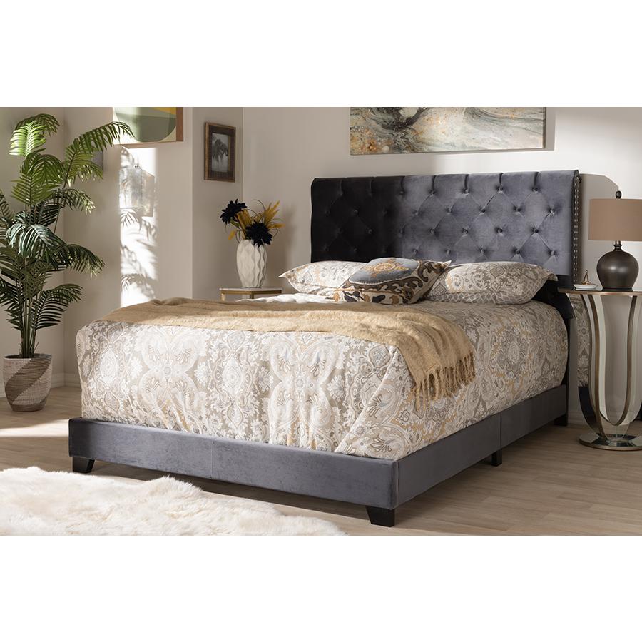 Candace Luxe and Glamour Dark Grey Velvet Upholstered Full Size Bed. Picture 21