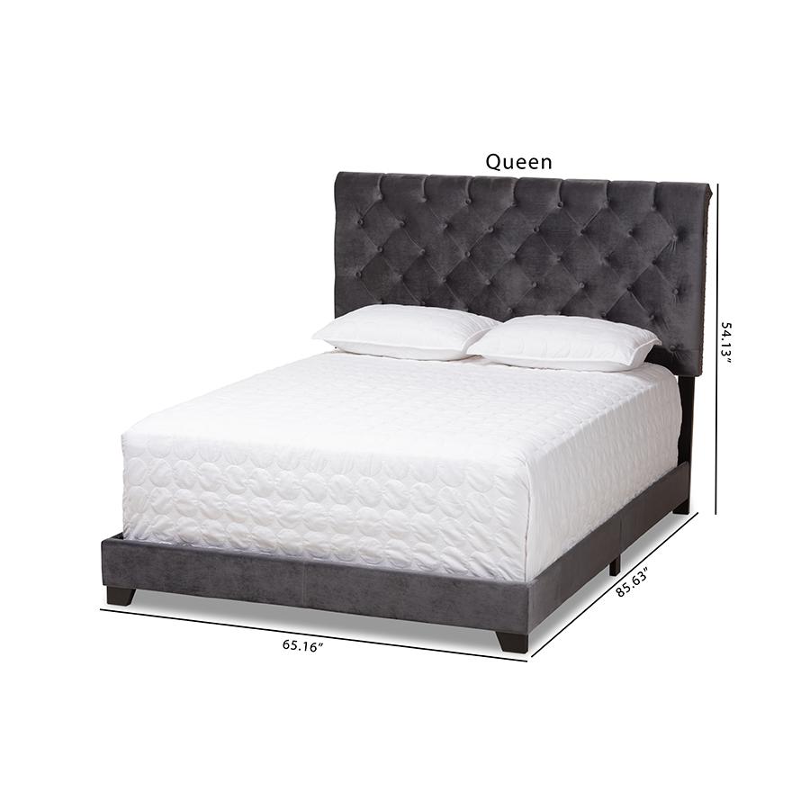 Candace Luxe and Glamour Dark Grey Velvet Upholstered Queen Size Bed. Picture 9