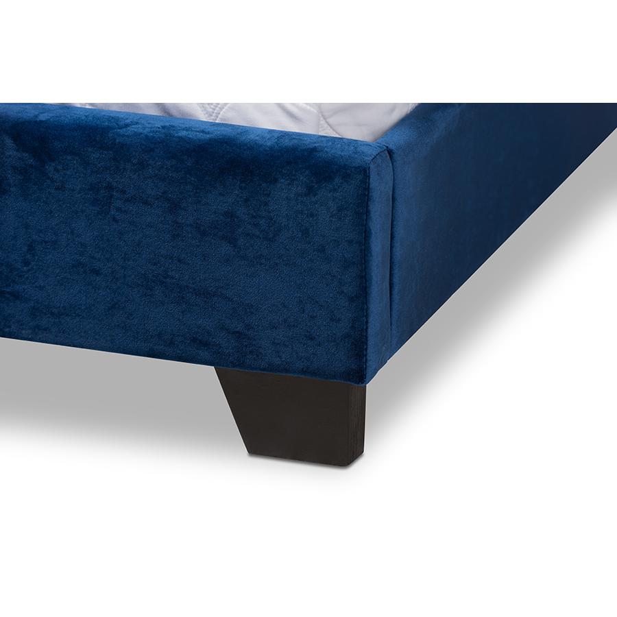 Darcy Luxe and Glamour Navy Velvet Upholstered King Size Bed. Picture 5