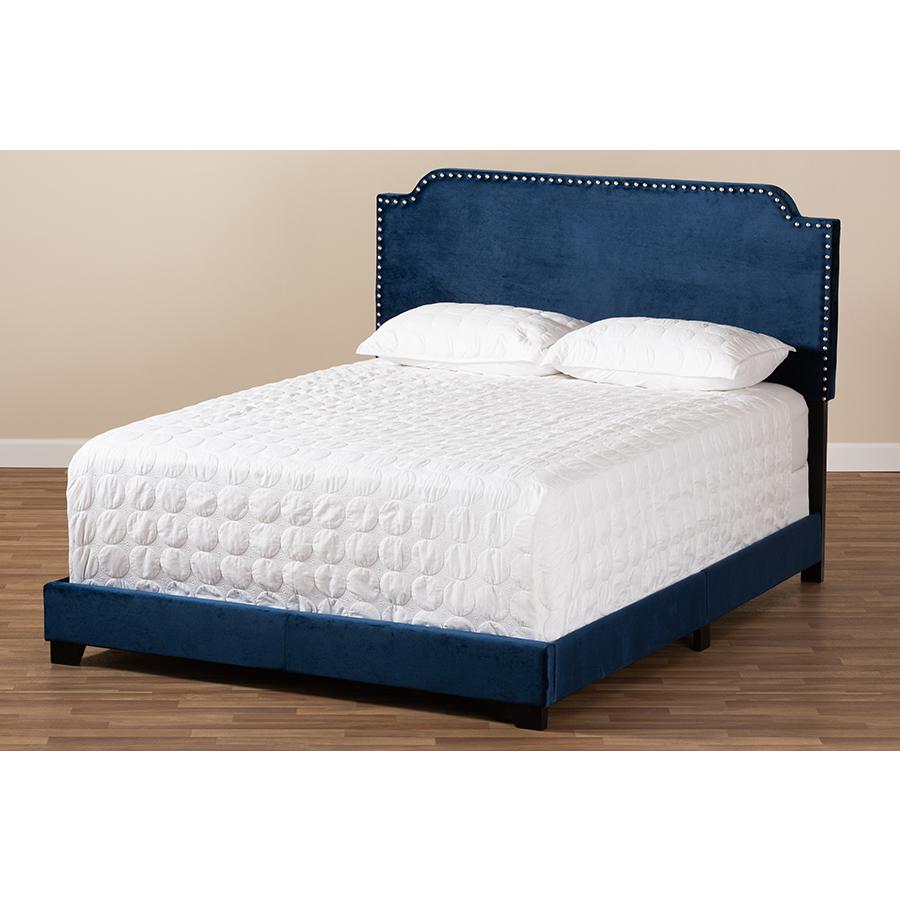 Baxton Studio Darcy Luxe and Glamour Navy Velvet Upholstered Queen Size Bed. Picture 7