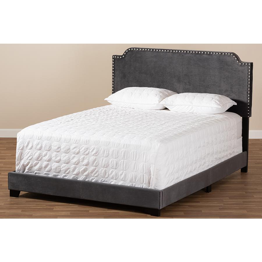 Baxton Studio Darcy Luxe and Glamour Dark Grey Velvet Upholstered Queen Size Bed. Picture 7
