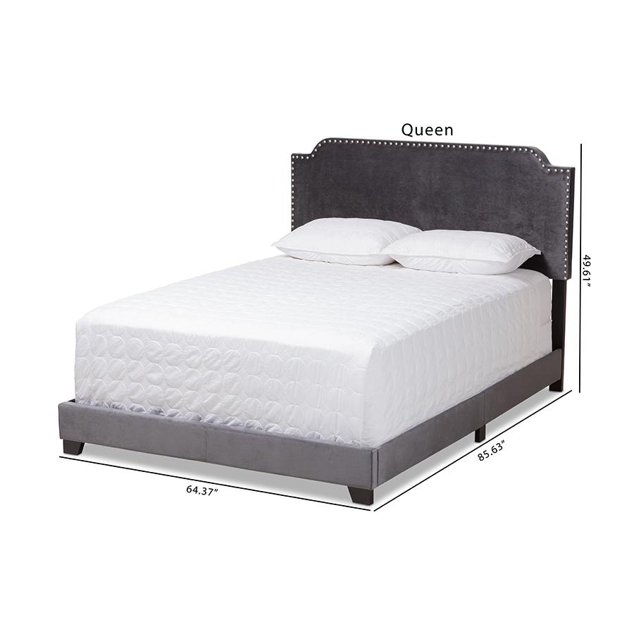 Baxton Studio Darcy Luxe and Glamour Dark Grey Velvet Upholstered Queen Size Bed. Picture 9