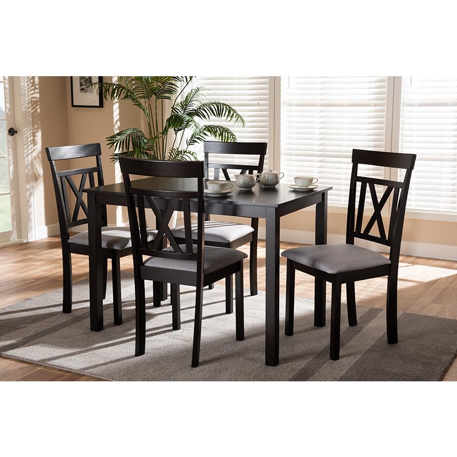 Espresso Brown Finished and Grey Fabric Upholstered 5-Piece Dining Set. Picture 9