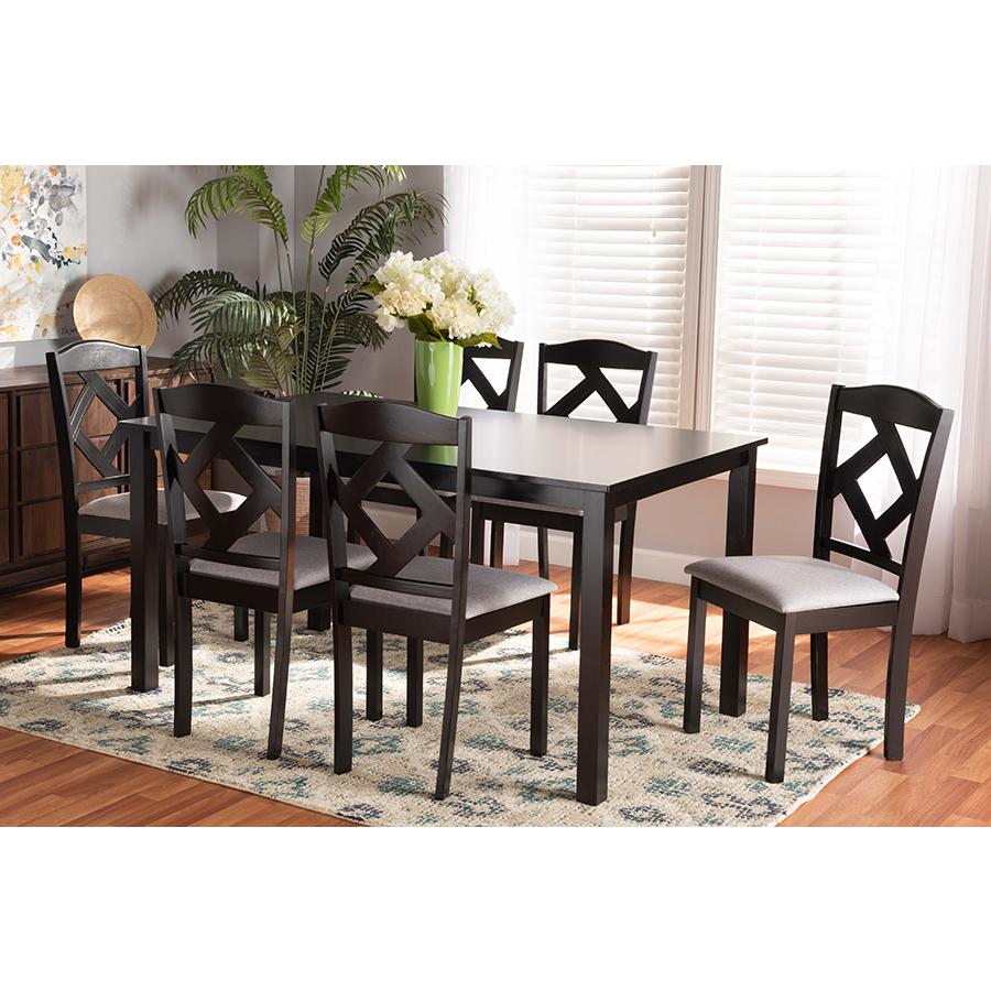 Dark Brown Finished Wood 7-Piece Dining Set. Picture 21