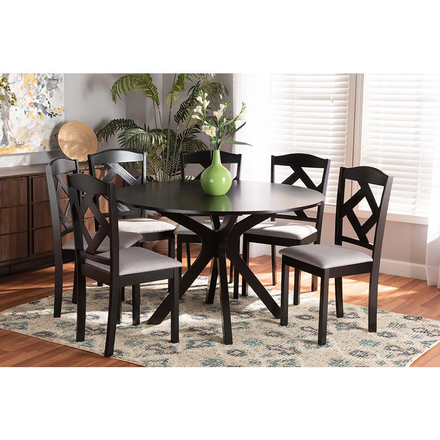 Dark Brown Finished Wood 7-Piece Dining Set. Picture 21