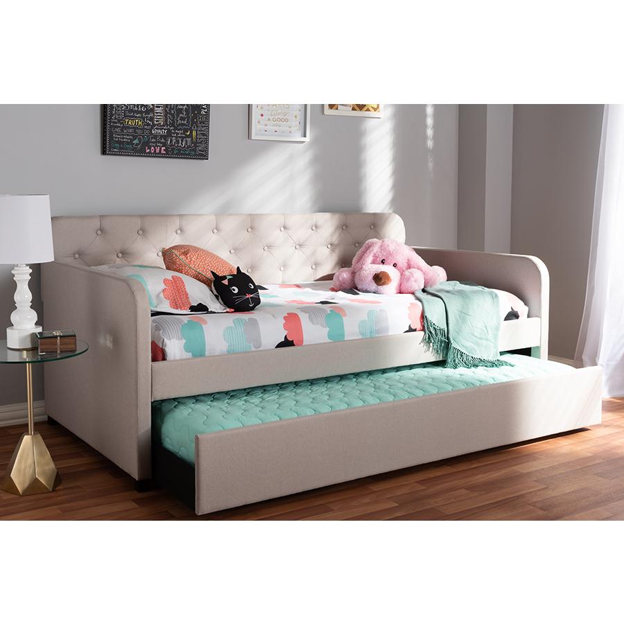 Upholstered Button-Tufted Twin Size Sofa Daybed with Roll-Out Trundle Guest Bed. Picture 19