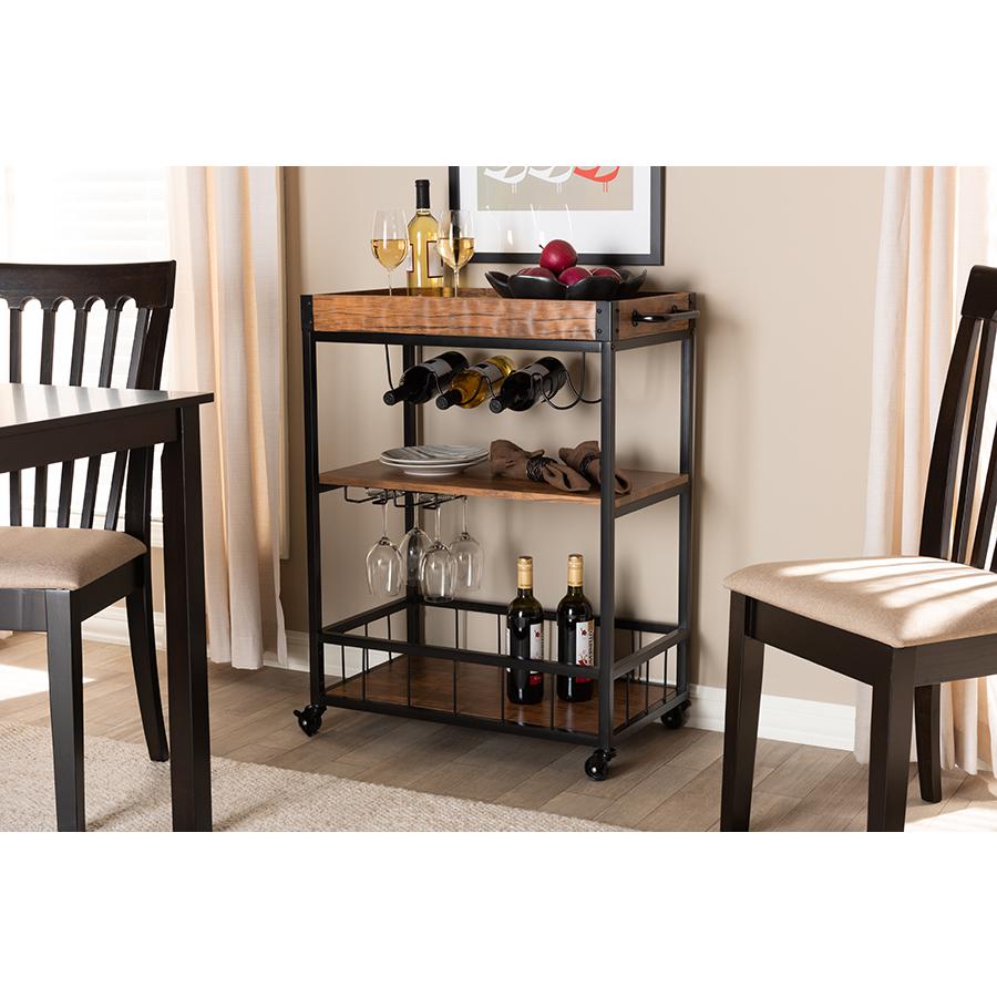 Black Finished Mobile Metal Bar Cart with Wine Bottle Rack. Picture 21