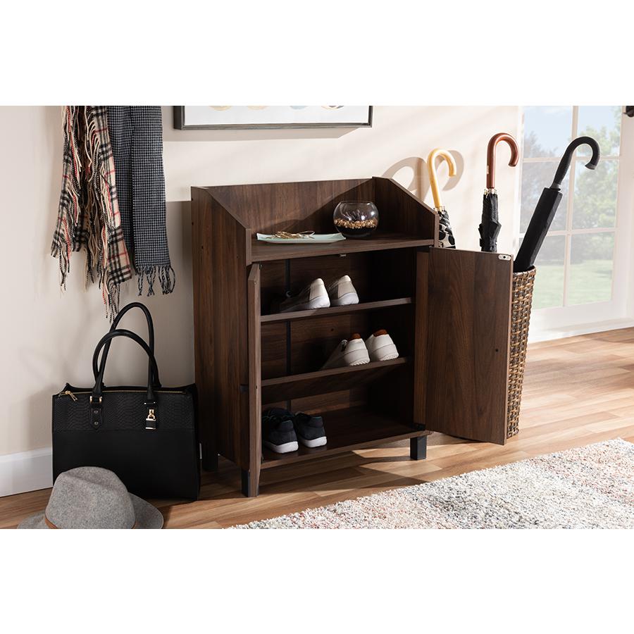 Walnut Brown Finished 2-Door Wood Entryway Shoe Storage Cabinet with Open Shelf. Picture 21