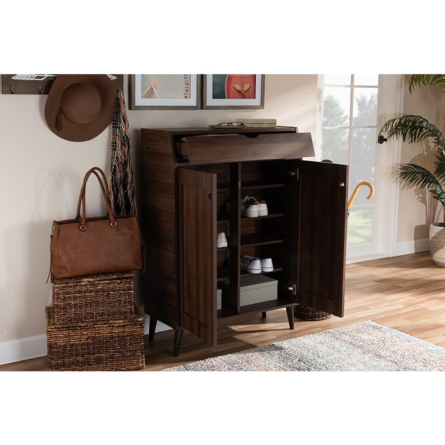 Walnut Brown finished 2-Door Wood Entryway Shoe Storage Cabinet. Picture 21