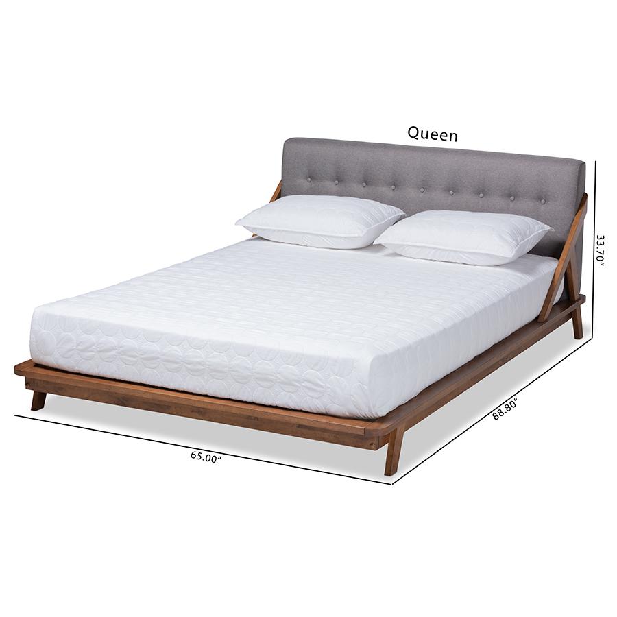 Sante Mid-Century Modern Grey Fabric Upholstered Wood Queen Size Platform Bed. Picture 10