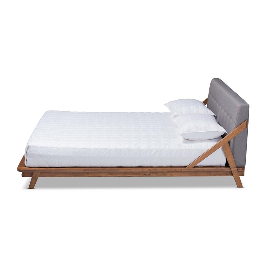 Baxton Studio Sante Mid-Century Modern Grey Fabric Upholstered Wood King Size Platform Bed. Picture 2