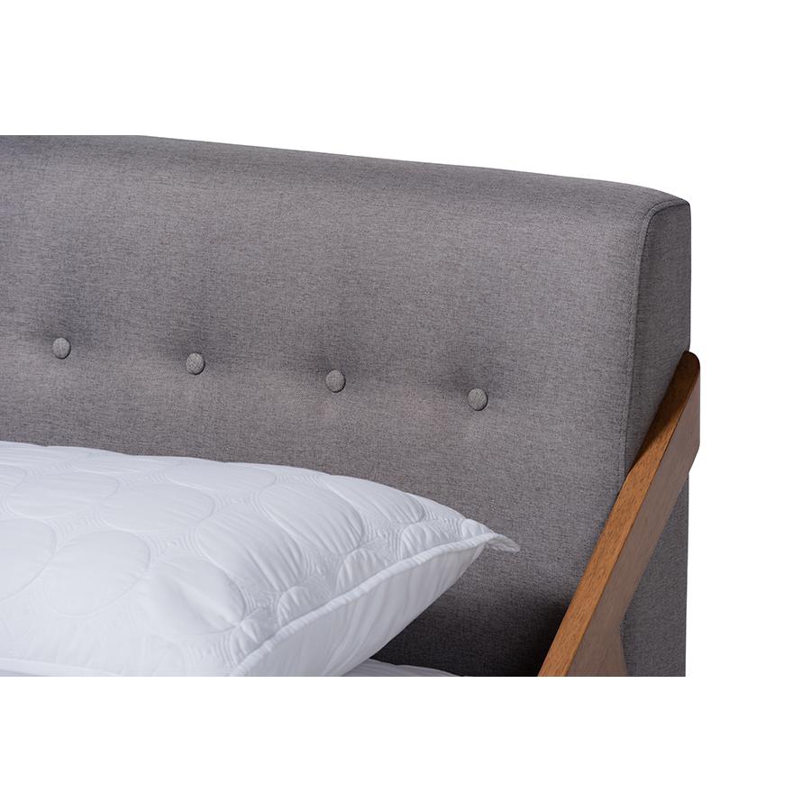 Sante Mid-Century Modern Grey Fabric Upholstered Wood Queen Size Platform Bed. Picture 4